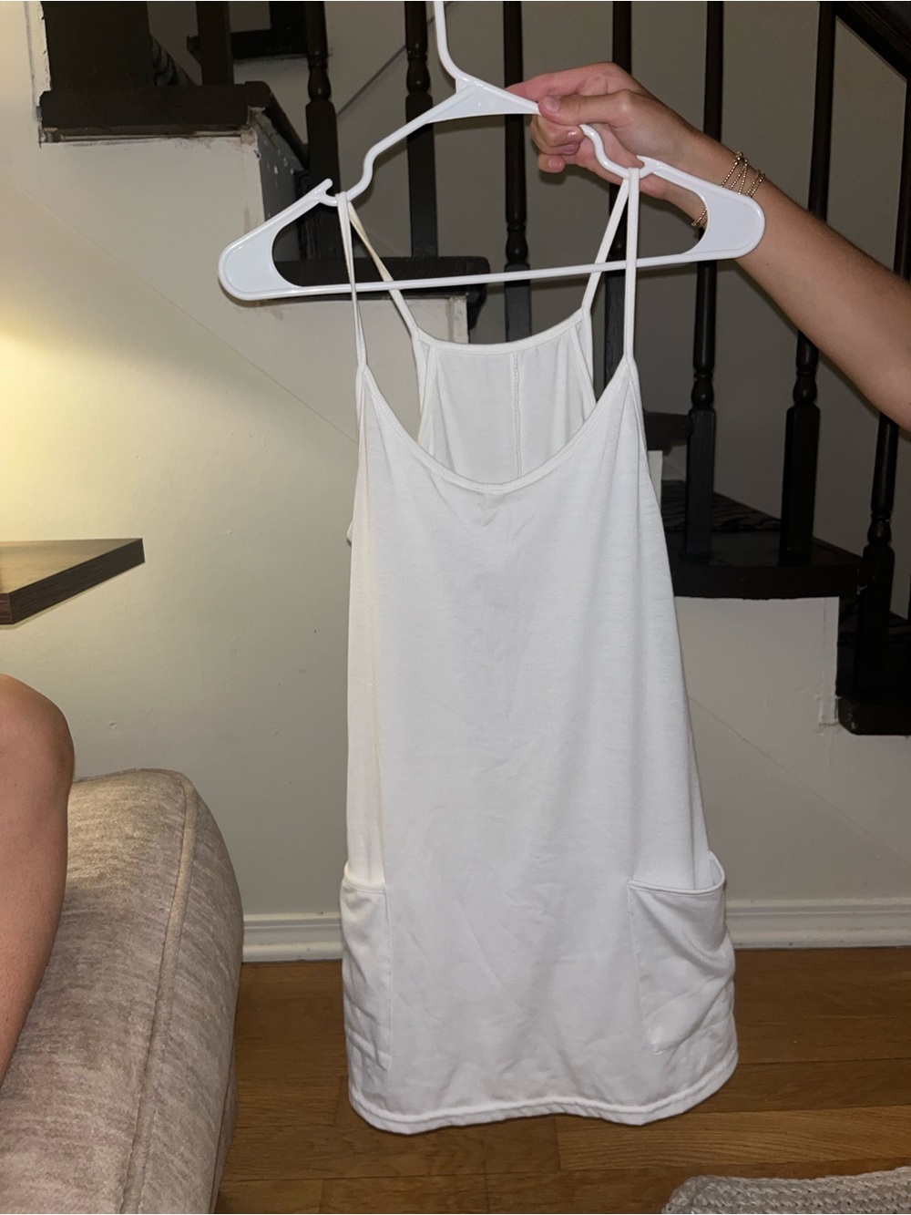 White Spaghetti Strap Pocket Dress
